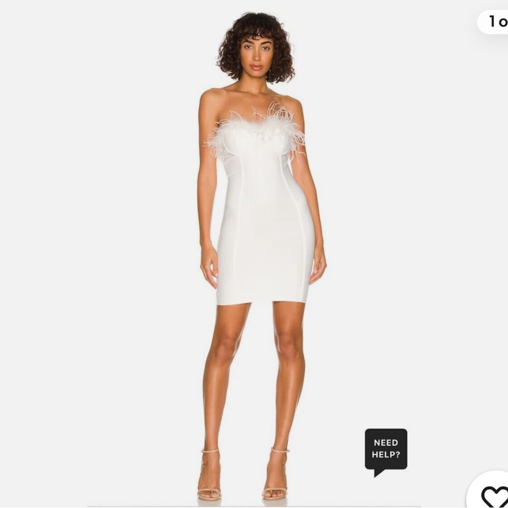 super down White Strapless Dress with Feather Detail